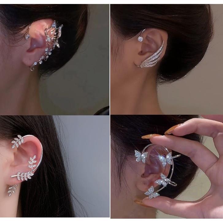 (Bóp chỉnh vừa vành tai) Khuyên kẹp vành tai (không xỏ lỗ) voi sang trọng bướm lông vũ đính hạt lấp lánh Tatitava