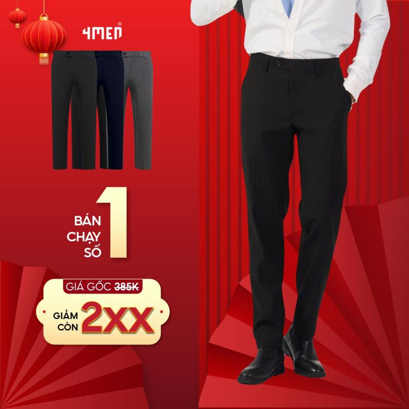 Quần tây nam đẹp 4MEN QT058 form slimfit tôn dáng, vải cao cấp không nhăn, lưng cao có thun co giãn, 3 màu basic Đen, Xám, Xanh đen Menswear Pants