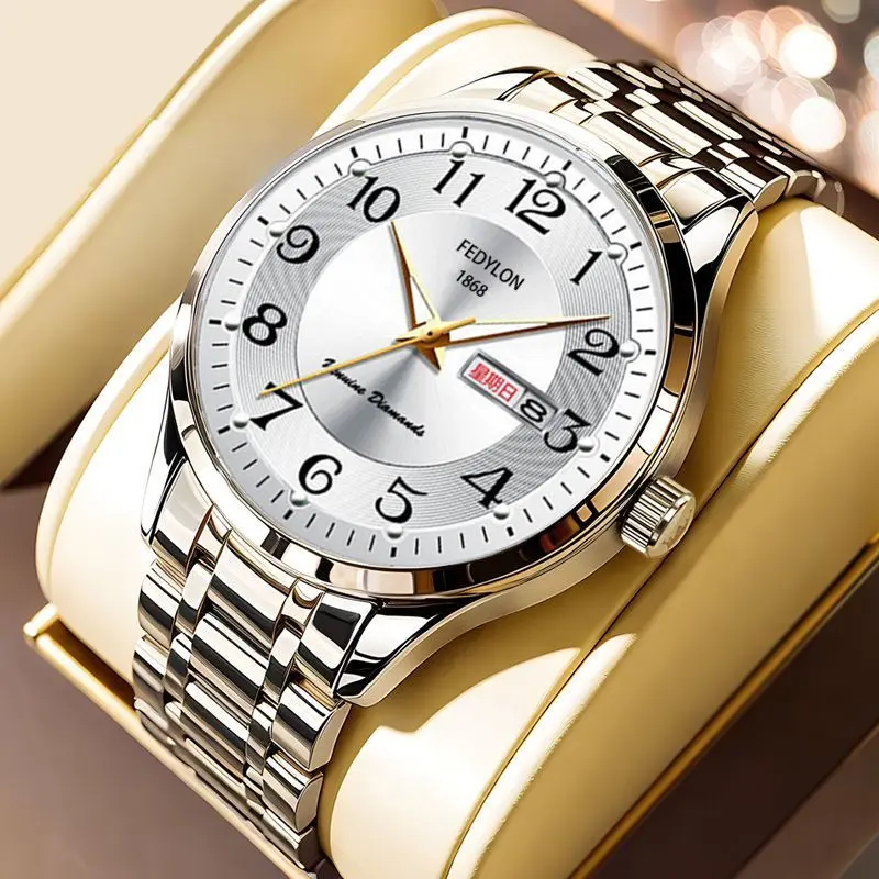 Fully automatic quartz movement watch, men's luminous calendar, waterproof business steel watch automatic  watch rotator watch stylish  watch day  watch silver  watch