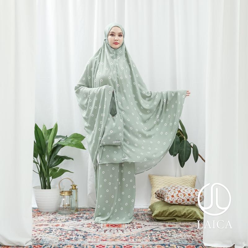 Mukena Laica Rayon Calla 2in1 All Size Atasan Bawahan Cantik Fit Panjang Muslim Motif Dewasa Traveling 2