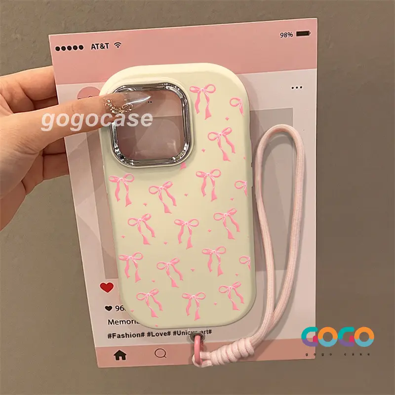 Case untuk iPhone11 pro max plus 15 14 Plus XR 13 12 PRO 7 6 8 7+ 6+ 8+ Xs Max Cangkang lunak silikon pola busur kecil berwarna merah muda manis 08635 5