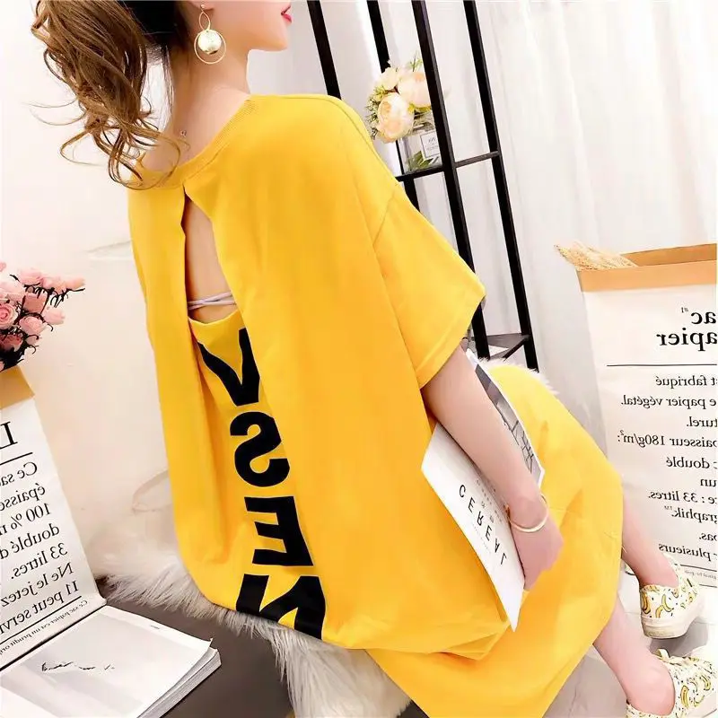 Midi Dress Longgar Torn Back Triangle 7 Vsene Oversize - Yellow 2