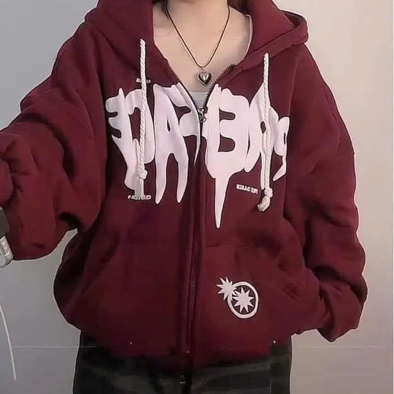 Áo khoác nỉ form rộng , Hoodie zip form rộng mũ hai lớp - Sao in hai mặt 6