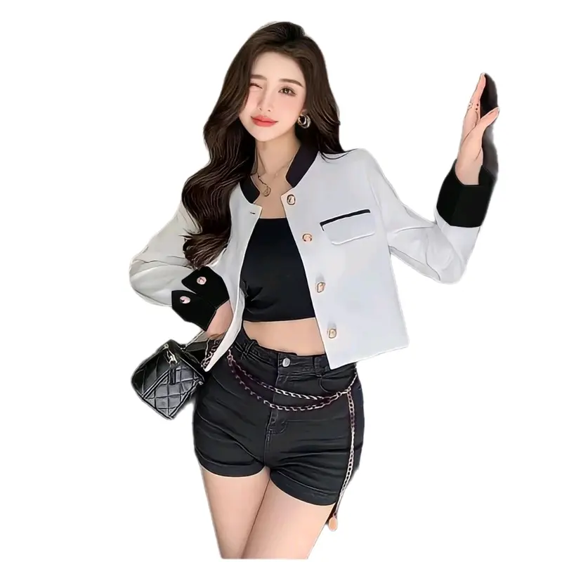 Blazer Hiora - Outer Wanita Crop Gaya Korea Terbaru - Baju Wanita Kerja Kantor Polos Variasi Plat Warna Hitam Putih 0