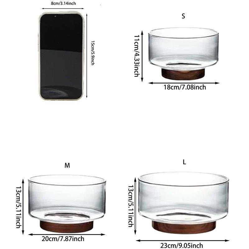 Round Clear Glass Fruit Plate With Wooden Base, 1 Count Light Luxury Transparent Fruit Snack Dish, Serving Tray For Home Kitchen Party 2