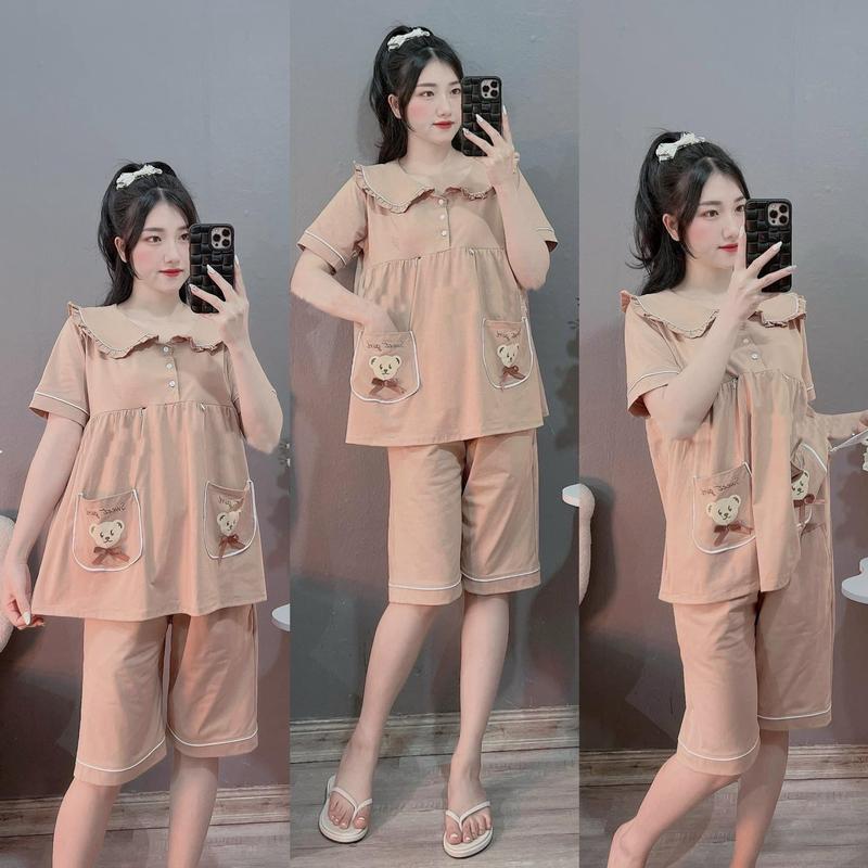Bộ bầu - bộ sau sinh mặc nhà - ( Lửng - Túi Thêu Đầu Gấu ) - chất liệu Thun Cotton Mềm mát 5