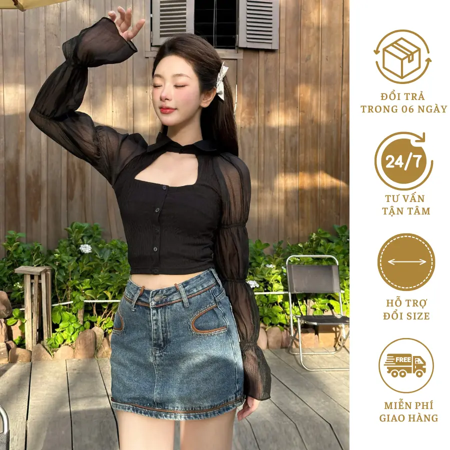 Áo Kiểu Croptop Nữ Bánh Bèo thu đông Tay Dài Hở Lưng Ôm gọn chất  thoáng mát SM05 ZL  Women Voi Women