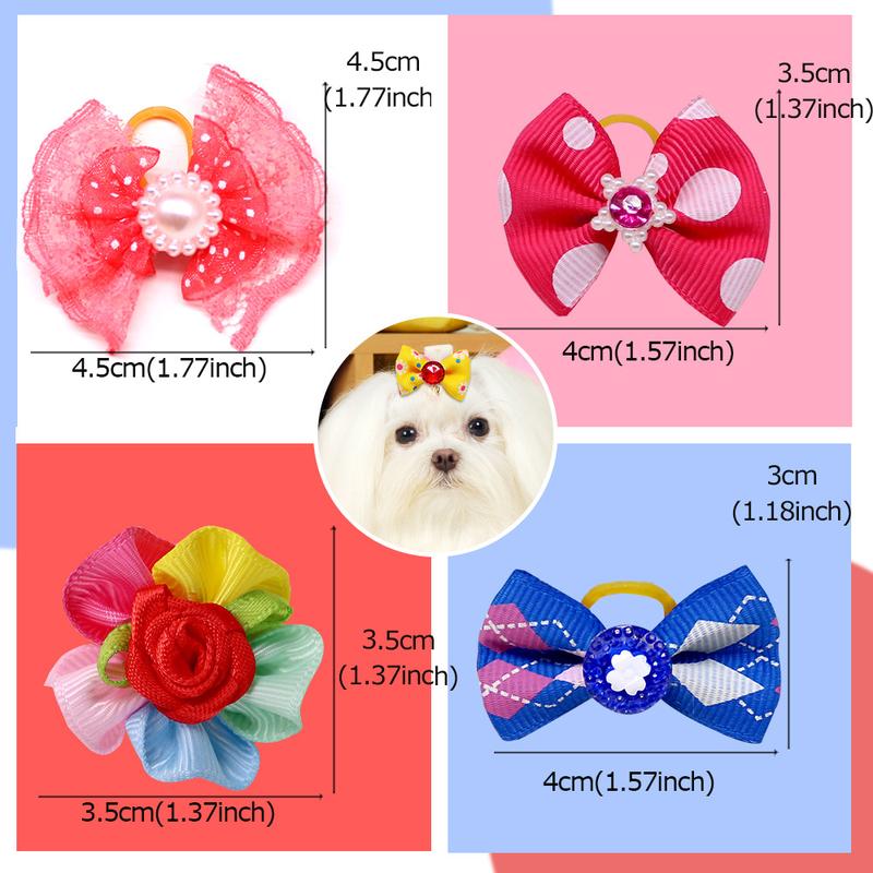 Product Introduction of 50/100 pcs New Pet Pet Dog Cat Hair Bows Rubber Bands Rubber Bands Diamond Dog Accessories Small Dog Pet Supplies Cute 2