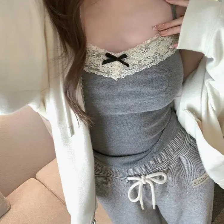 Áo 2 dây phối ren xinh có sẵn đệm áo cotton thun thấm mồ hôi thoáng mát AD01 ao2day croptop Nữ Women
