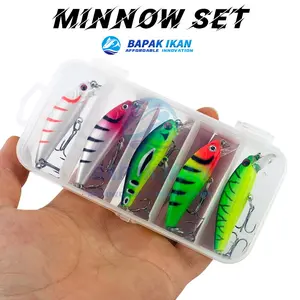 BAPAK IKAN Minnow Set 5 pcs Kotak Umpan Pancing Ikan Kecil 55mm 6.5g Wobbler Tenggelam Lambat 3D Mata Keras Buatan Bass Pike Ikan Mas Crankbait