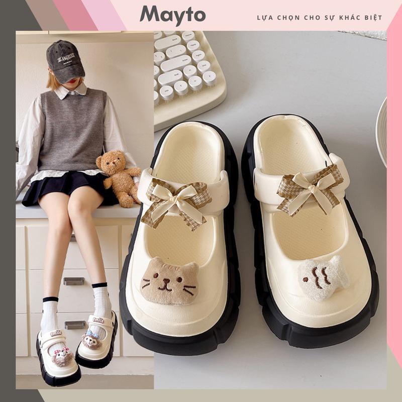 Dép sục nữ form Mary-jane đế cao 5 cm kèm charm nơ cá mèo Mayto kiểu sandal quai hậu CS-103