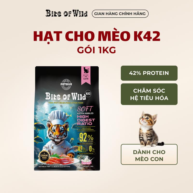 [THỨC ĂN CHO MÈO] Thức ăn hạt cao cấp Bite Of Wild K42 Gói 1KG Viên Mềm Dễ Tiêu Hoá Không Ngũ Cốc Cho Mèo Con, Mèo Lớn Tuổi