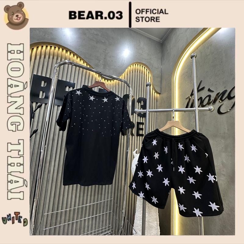 Bộ quần áo màu đen kim tuyến ngôi sao + quần hoạ tiết kín thân HT: 30 Nam Menswear