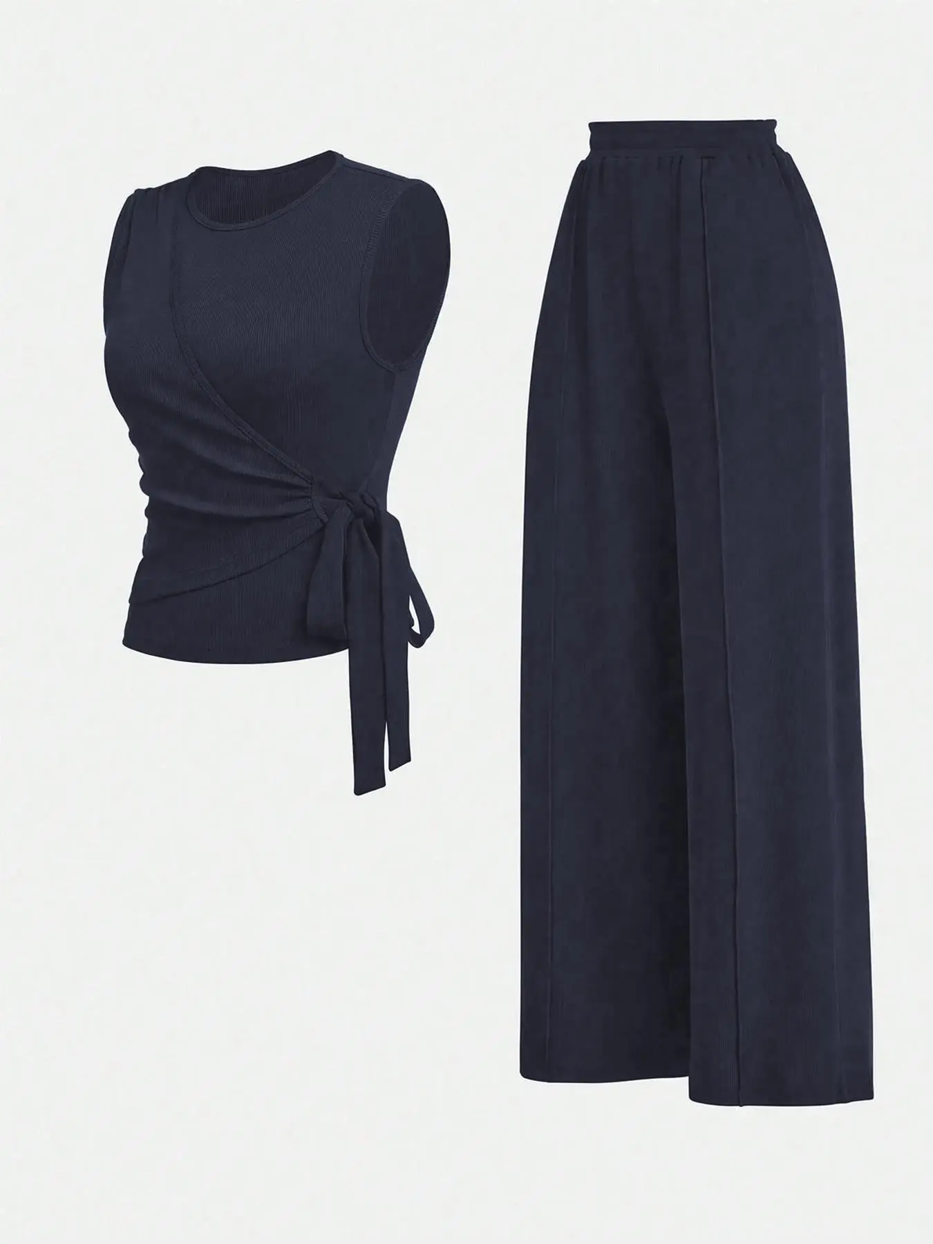 Women's Solid Tank Top & Wide Leg Pants Two-piece Set, Casual Sleeveless Top & Pants for Spring, Women's Clothes for Daily Wear