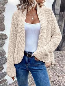 Women's Solid Color Long Sleeve Open Front Cardigan, Casual Minimalist Knitwear for Fall & Winter, Women's Knit Clothing for Daily Wear