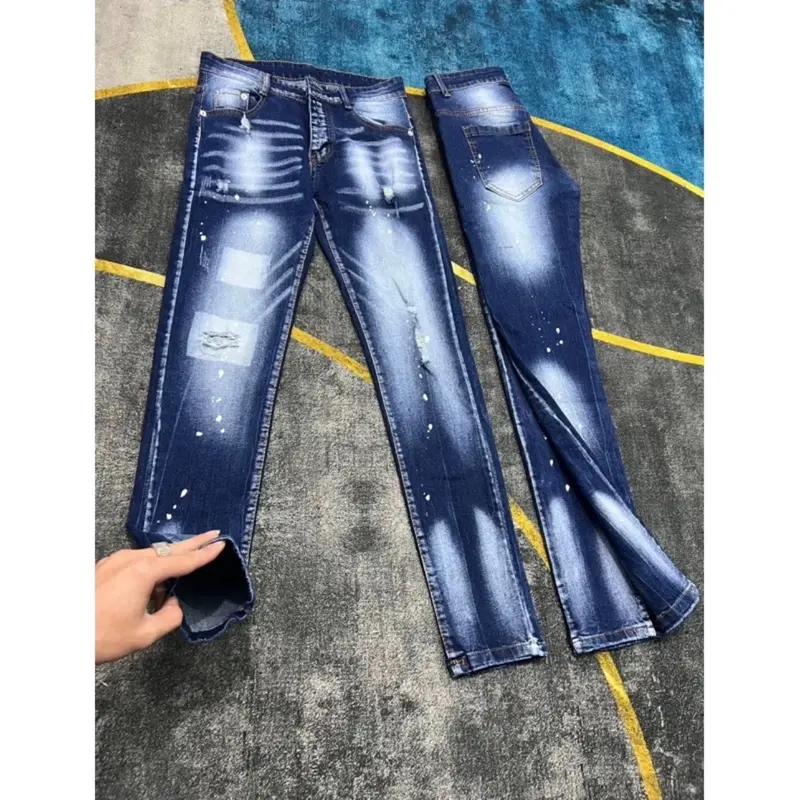 Quần jean nam Skinny jean nam chất bò co dãn dày dặn mẫu HOT Menswear Pants - Màu xanh xướt Có Túi 7