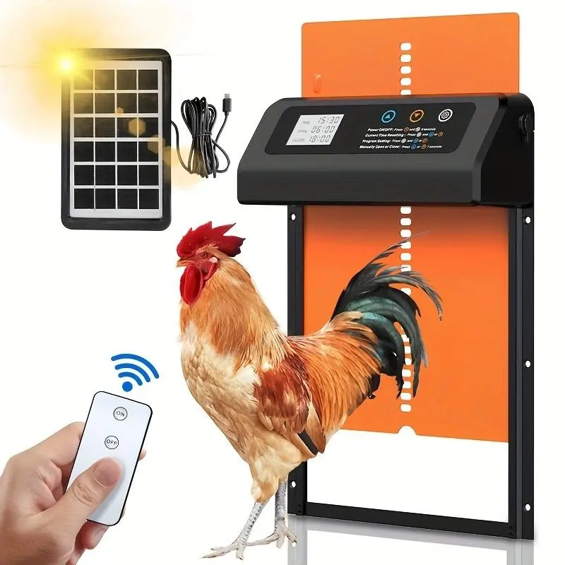 Solar Powered Automatic Chicken Coop Door, Chicken Coop Door with Timer Remote Control, Anti-pinch Design Poultry & Small Animal Safety Door 2