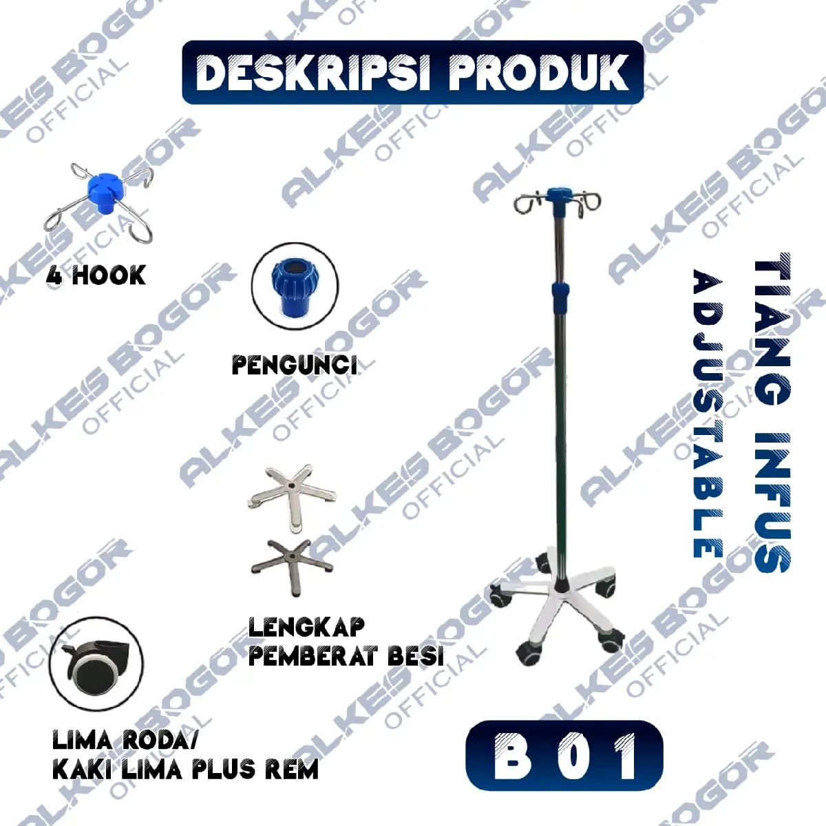 Tiang infus kaki 5 Plastik | Infus Medical Rumah Sakit