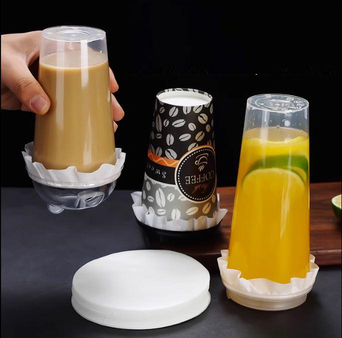 Set 500 Tờ Giấy Chống Tràn Trà Sữa, Giấy Lót Chống Tràn Ly Đồ Uống Mang Đi Chống Rò Rỉ Cho Cốc Ly Giấy, Nhựa PP, Nhựa PE 6
