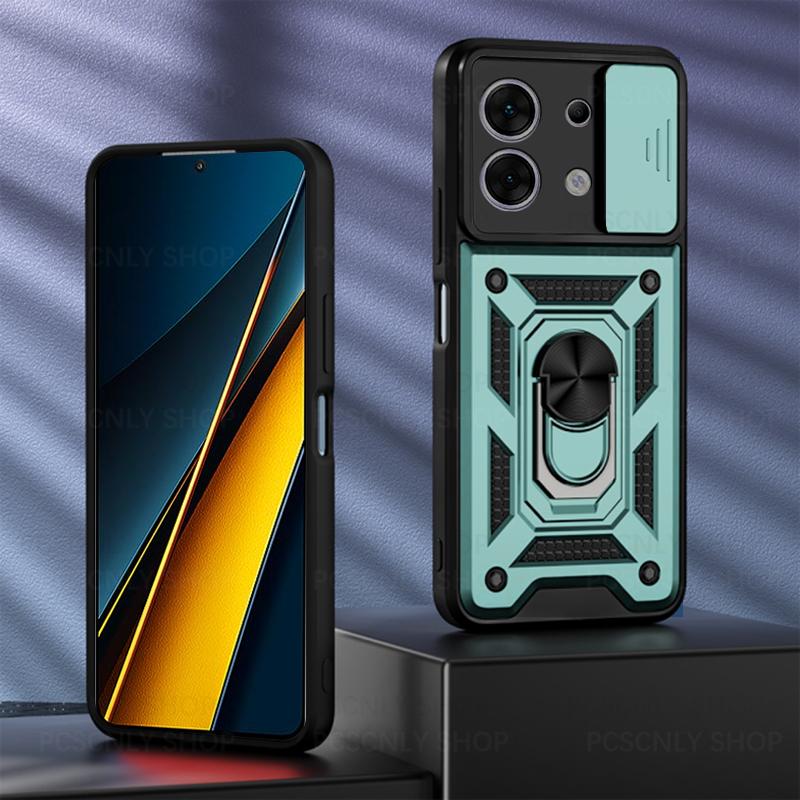 Product Introduction of Shockproof Case For Xiaomi Poco X6 Pro 5G Armor Casing Camera Slider Protection Ring Holder Phone Cover 14