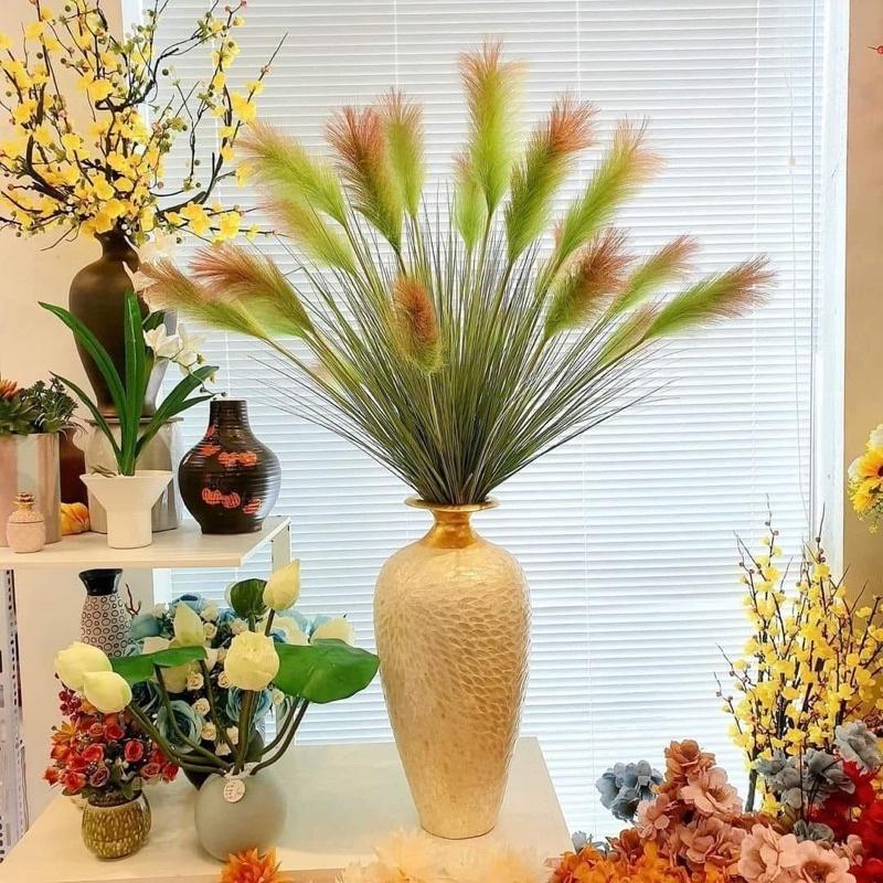 Cành Hoa Cỏ Lau 100cm 5 Bông cành bông lau lá nhiều rủ đẹp trang trí nhà cửa.