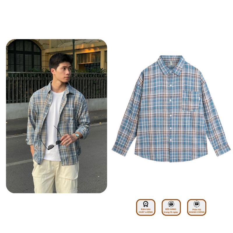 Áo Sơ Mi Dài Tay Nam Nữ Flannal Sọc Caro, Sơ Mi Kẻ Form Rộng Phong Cách Unisex HALLEY A11