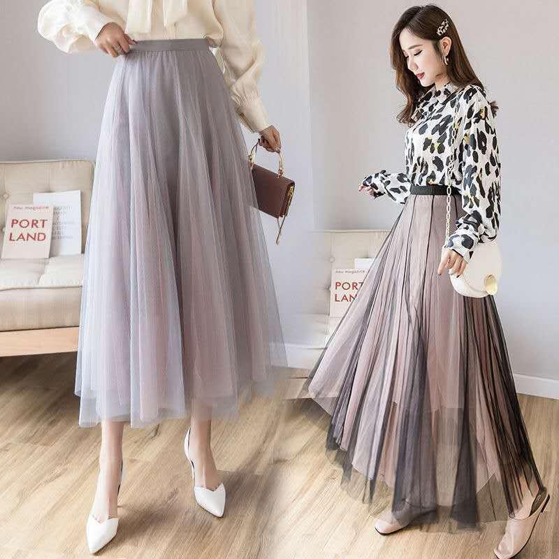 Product Introduction of Váy Lưới, Dành Cho Nữ, Mùa Xuân Mới, xòe Lớn, Váy Gạc chữ A, Dài Trung Bình Váy Cổ Tích Bong Bóng Cạp Cao Xếp Ly Hàn Quốc Women Khuy 4