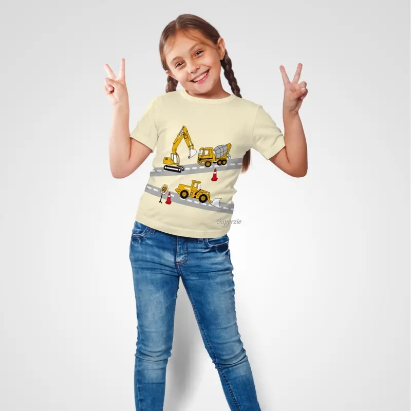 Gudang kaos anak laki laki Baju anak cowok grosir dan ecer excavator alat berat 3kendaraan Cream abadigrosir bandung Fashion Atasan 2