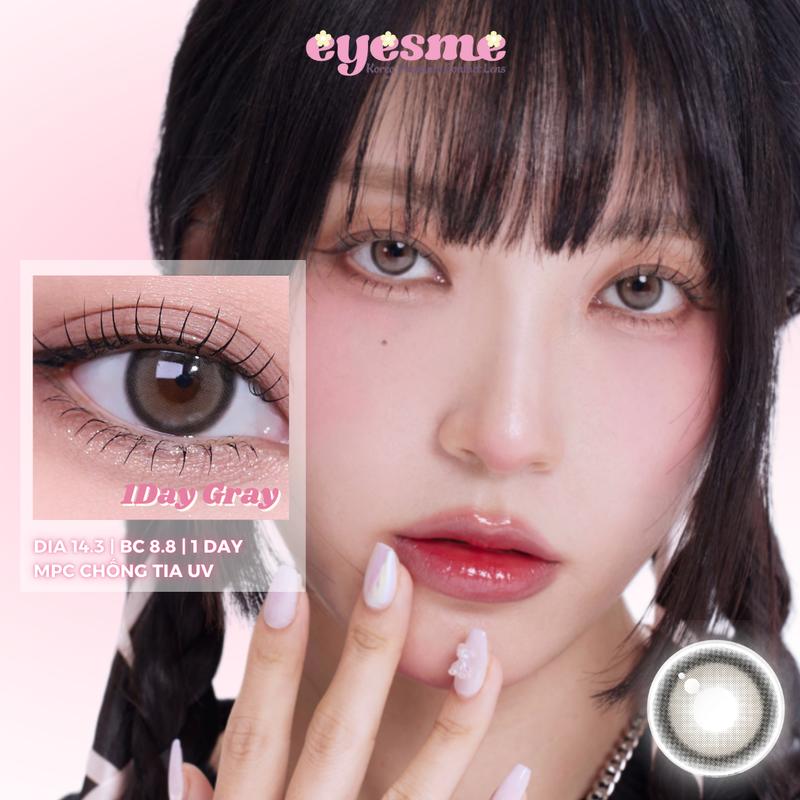 1Day Gray - Kính áp tròng Eyesm - Lens 1 ngày dành cho mắt nhạy cảm - Lens xám mắt mèo thời thượng - Độ cận từ 0-8 độ Women Nữ