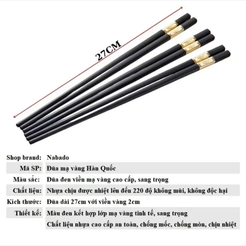 [Combo] 50 đôi Đũa Mạ Vàng Đũa mạ vàng 50 đôi Hàn Quốc Nhựa Đen Nhật Cao Cấp Chống Trơn Chống Mốc Chịu Nhiệt Độ 5