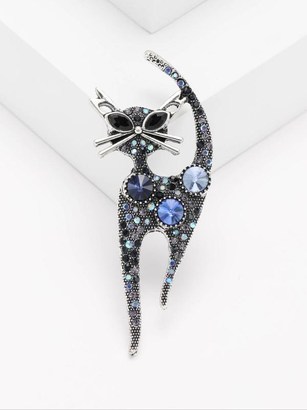 Cute Cat Design Brooch, Rhinestone Decorated Animal Themed Brooch, Fashion Accessories for Women & Men, Trendy All-match & Exquisite Jewelry for Birthday Gift 6