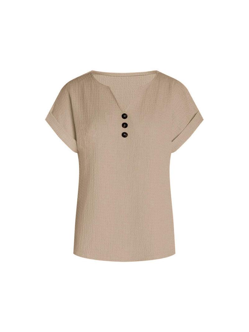 Product Introduction of Women's Plain Button Decor Tee, Casual Short Sleeve T-shirt for Daily Wear, Ladies Clothes for All Seasons 7