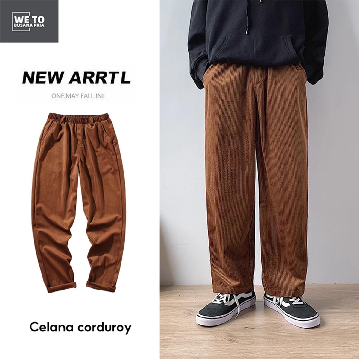 Celana corduroy pria celana gombrang pria oversize celana korduroy pria celana kasual Warna Moca unisex M-3XL Panjang Dewasa Cowok