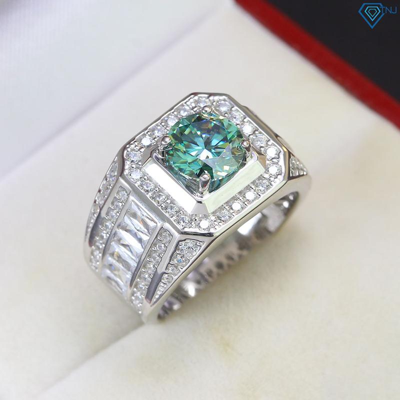 Nhẫn nam bạc TNJ gắn Moissanite xanh 8 ly cao cấp NNAM0023-XANH