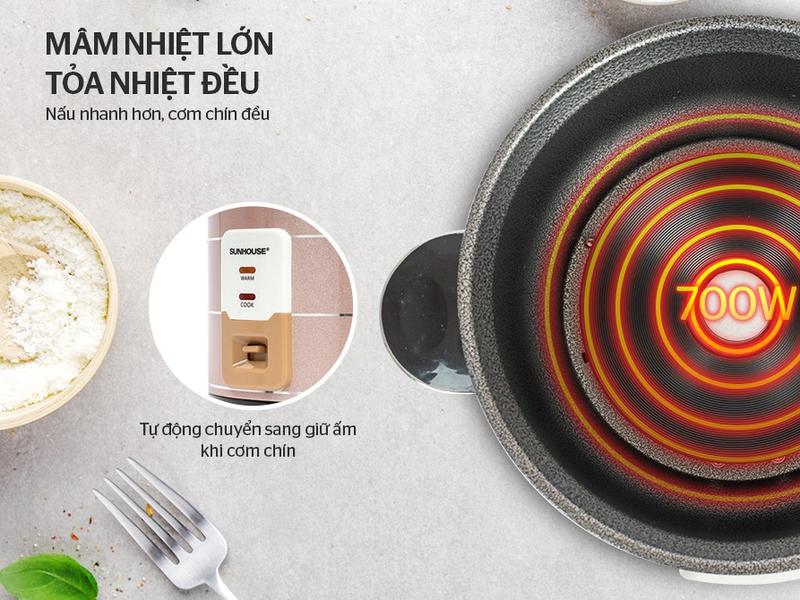 Nồi cơm điện Sunhouse SHD8125, 1.8L, có xửng hấp - Nấu Ăn, Cooker 5