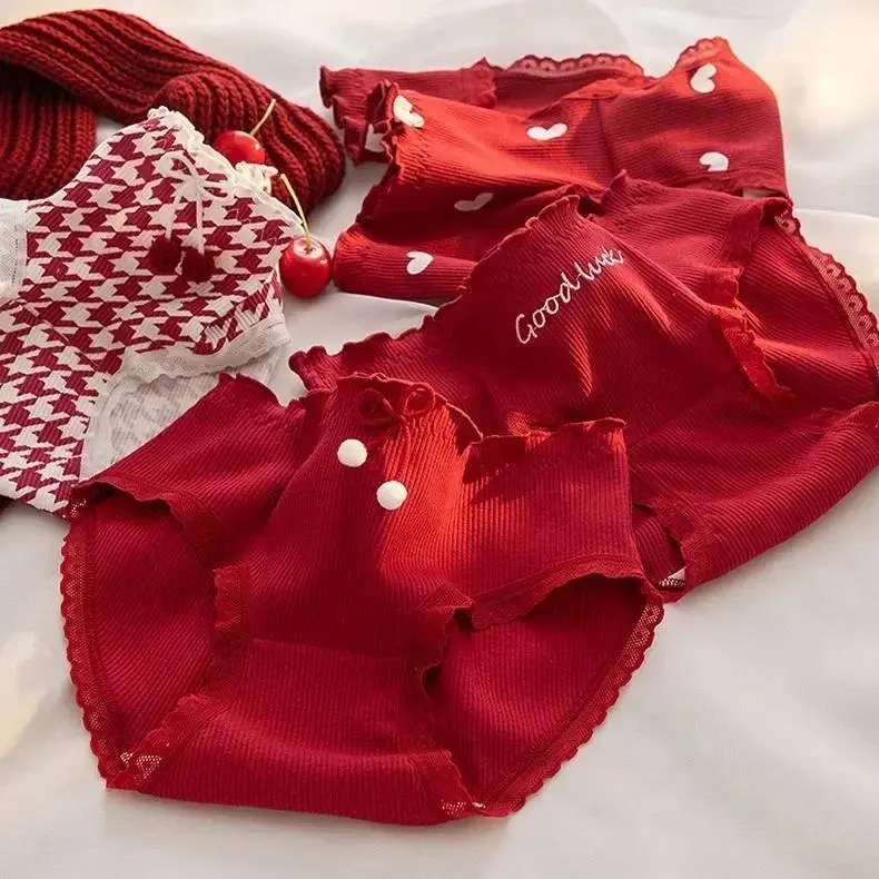 Red Sexy Underwear Cotton Panties Female Underpants  Panties for Women Briefs Plus Size Pantys Girls Lingerie