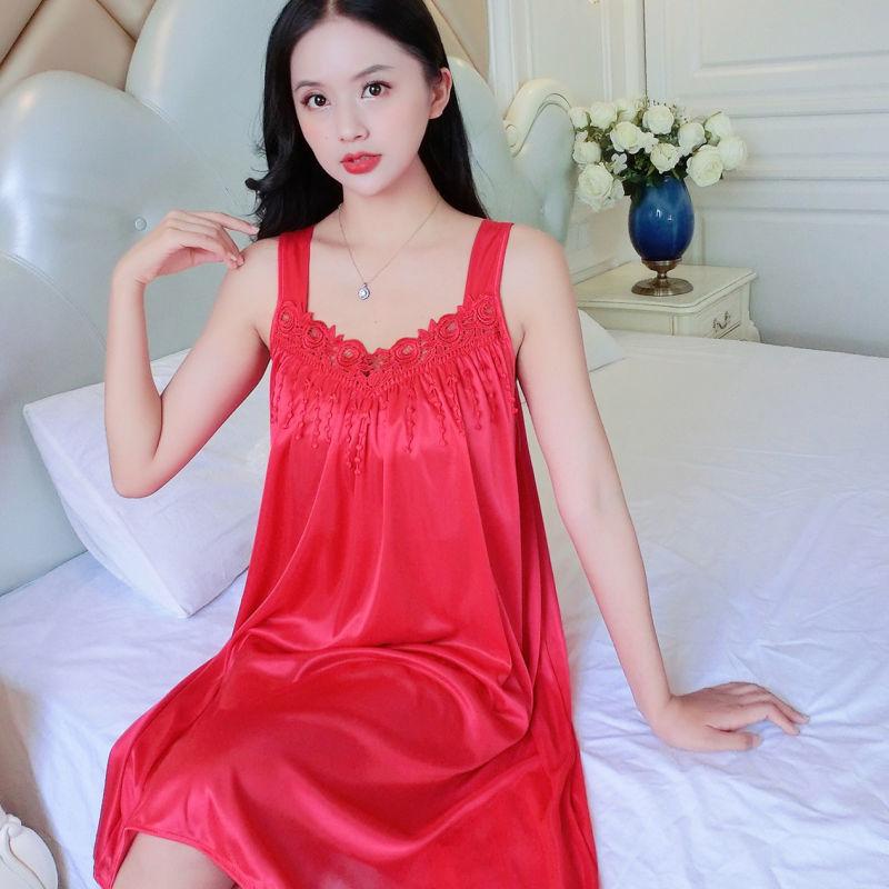 Đồ Ngủ Mùa Xuân Và Mùa Hè, Ngoại Cỡ, Váy Ngủ Có Dây Đeo Cho Nữ, Dài Trung Bình Váy Chữ A Mỏng Gợi Cảm, Chất Liệu Lụa Lạnh Mặc Nhà Dáng Rộng 3