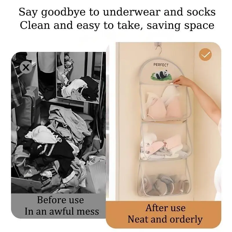 Multi-layer Mesh Hanging Storage Bag, Hanging Storage Bag for Bra & Underwear & Socks, Household Storage Organizer for Door & Wall & Closet, Hangable 3