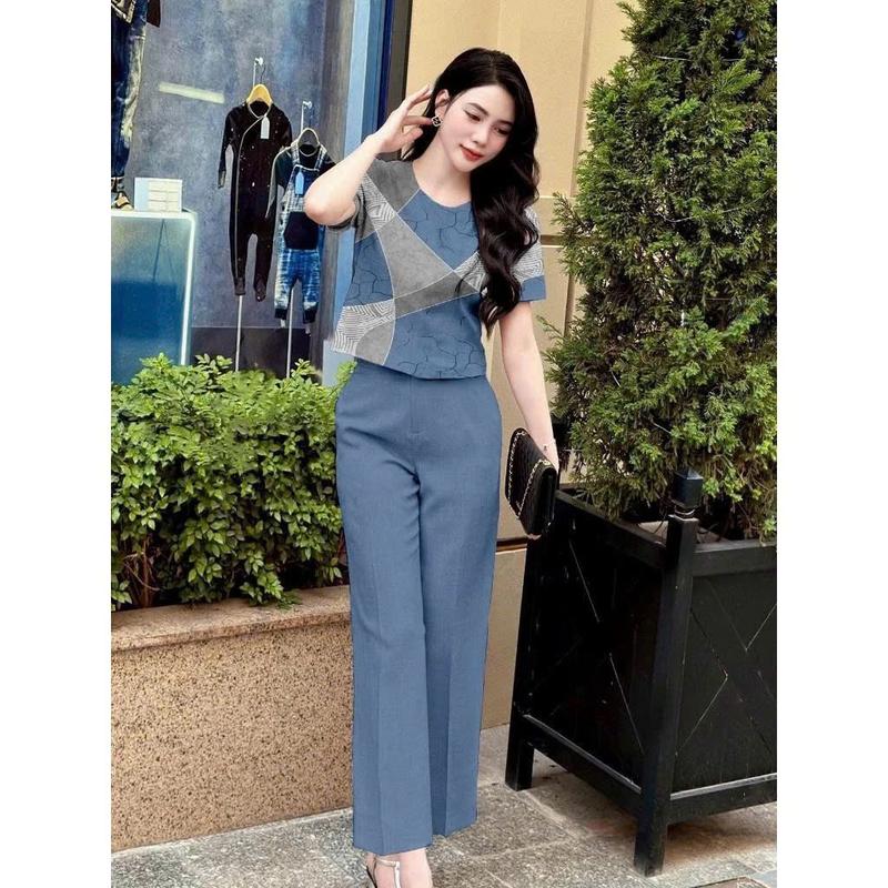 Set áo cộc tay quần ống suông, Set đồ công sở nữ, Quần ống suông nữ, Mã S72