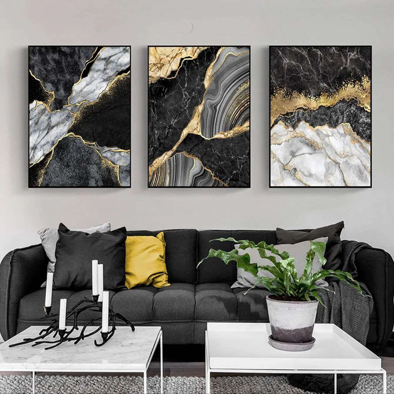 Marble Pattern Canvas Painting without Frame, 3 Counts/set Creative Abstract Wall Art Painting, Wall Art Decor for Home, Living Room, Bedroom, Office