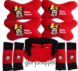 Bantal Mobil Set 9in1 Minie Mouse-Bantal Mobil Minie-Bantal Set Minie Mouse-Bantal Jok Mobil Set 9 Pcs Minie Mouse-Aksesories Bantal Mobil