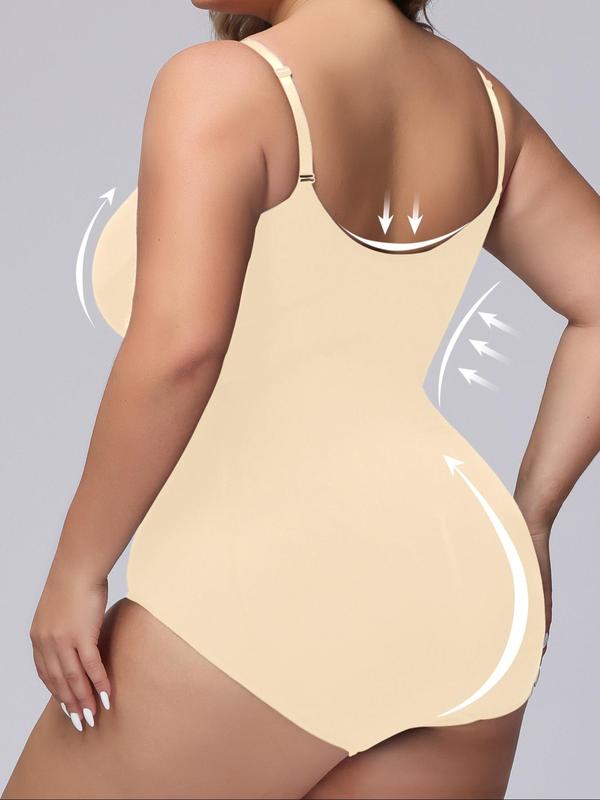 Plus Size Plain Adjustable Strap Shapewear Bodysuit, Summer Clothes, Casual Open Crotch Design Cami Bodysuit for Daily Wear, Women's Shapewear, Shapewear for Women 6