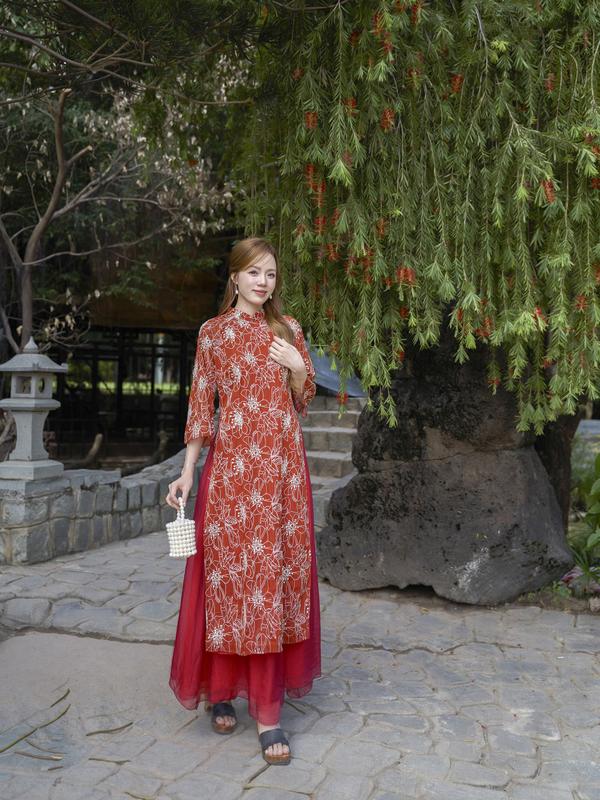 [CHỈ CÓ ÁO] CHÂU SA - AD19 Áo dài Tết nữ vải tơ voan họa tiết hoa mai sang trọng quý phái Wepretty Clothes