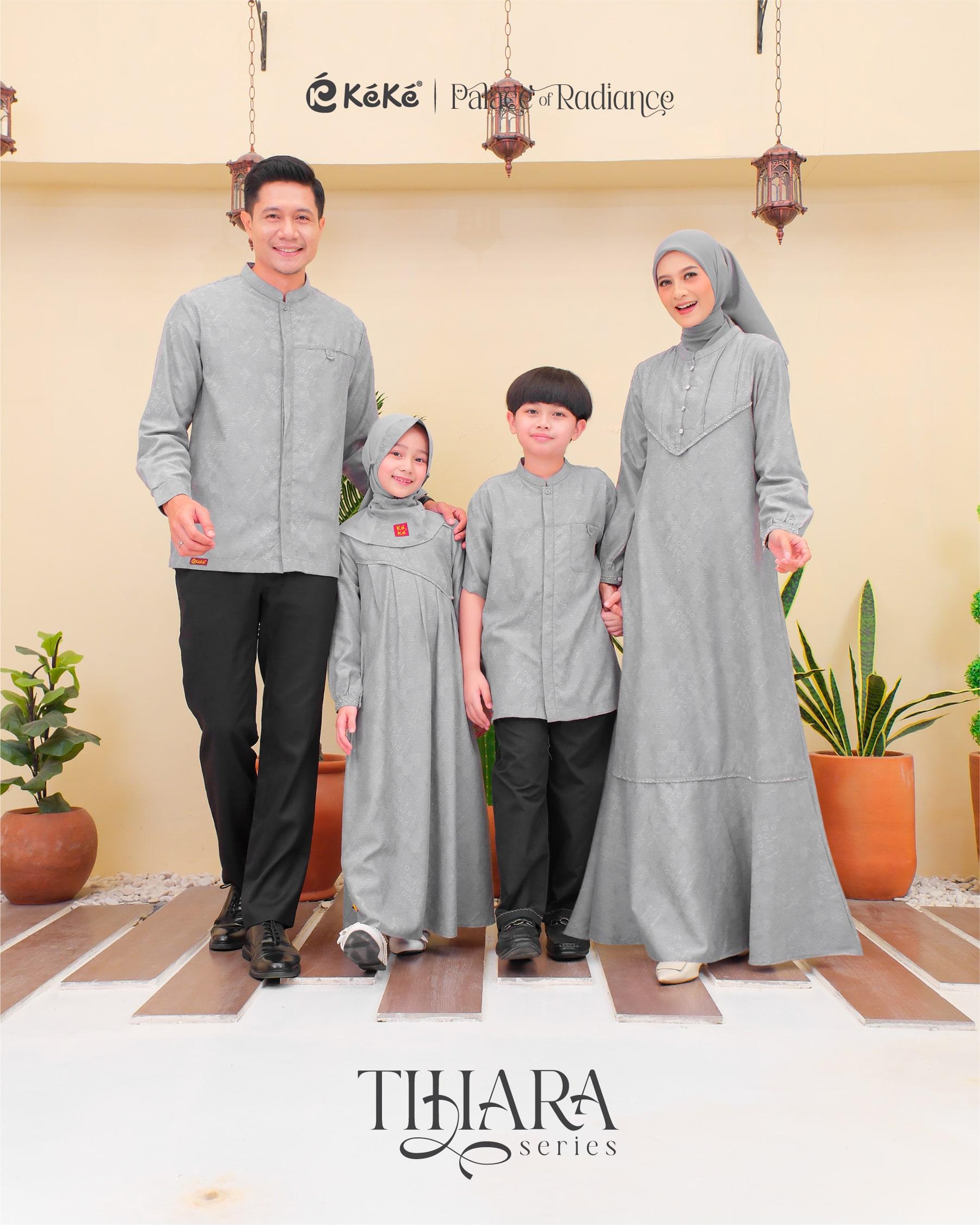 [Ready Stock] Sarimbit Keluarga Lebaran 2026 Tihara Silver Koko Gamis Anak dan Dewasa - Keke Busana