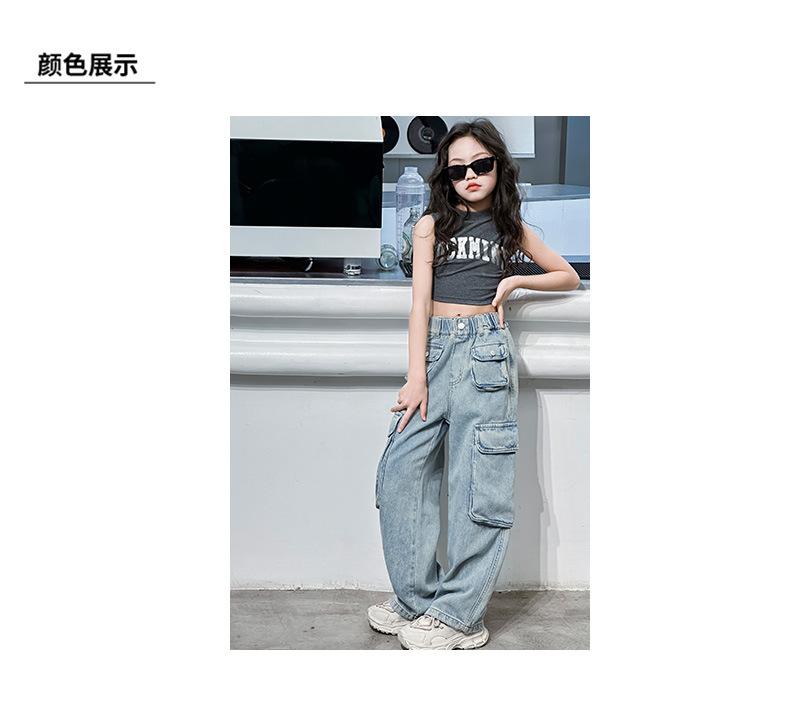 Product Introduction of Quần Jean Túi Hộp Cho Bé Gái, Hàng Mới Về, Quần Ống Đứng Cho Trẻ Em, Phong Cách Hàn Quốc, Hợp Xu hướng Và Ngầu, Quần Ống Rộng Dáng Rộng, Thích Hợp Cho Quần Áo Mùa Hè Cho Trẻ Em, 2024 5