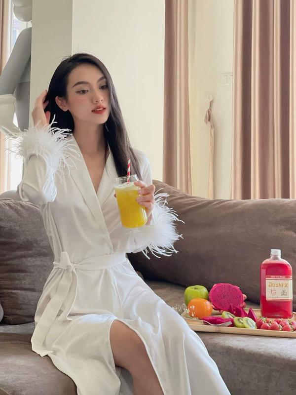 Hantu sleepwear Set áo choàng kèm váy ngủ phối lông vũ cao cấp chụp hình phóng sự cưới 8