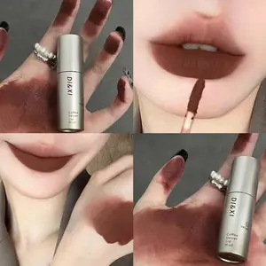 (COD) Tabung perak kecil glasir bibir coklat tanah beludru matte glasir bibir pemutih riasan minimalis gaya INS lip cream Lipstik shellasaukia520