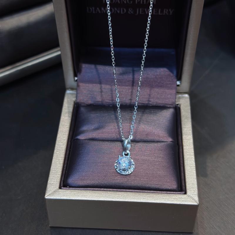 [ Hoàng Phát ] Trang Sức Dây Chuyền Bạc Chữ Cong Mảnh 4T5 (45cm) Phối Mặt Halo Tròn 4li Chạm Máy (P003) KHÔNG XI KIM