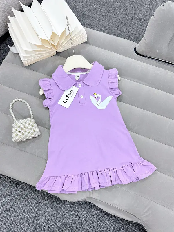 Váy Đầm công chúa có cổ tay bèo cho bé gái chất cotton cao cấp co giãn đa chiều nhà MiDu Kid 1