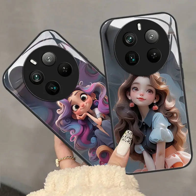 With Camera Cover Lens Protector Casing For Realme 12 Pro 12X 12 11Plus Realme 11 12 Pro 4G 5G 2024 Shockproof Phone Case Cute the Runaway Princess Luxury Liquid Girls Glass Phone Case Accessories Protective